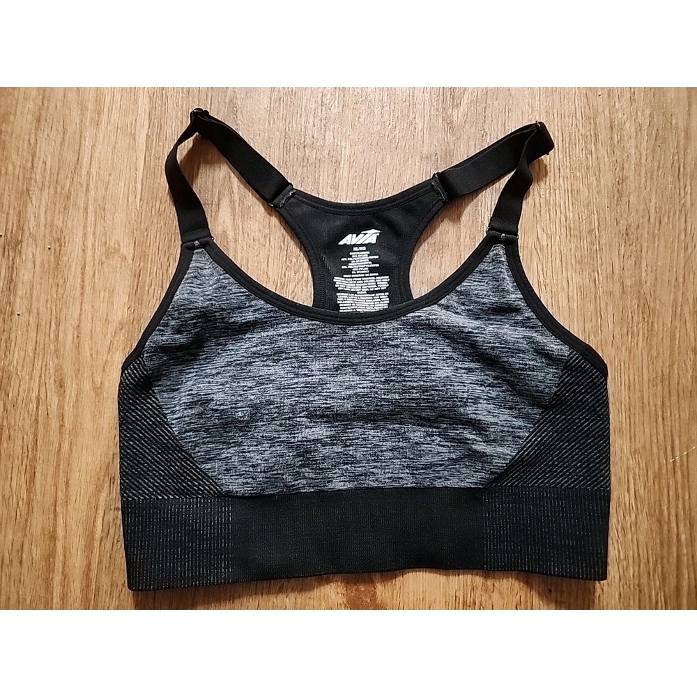 Avia Sports Bra Womens Size XL Black Gray Wireless Low Support